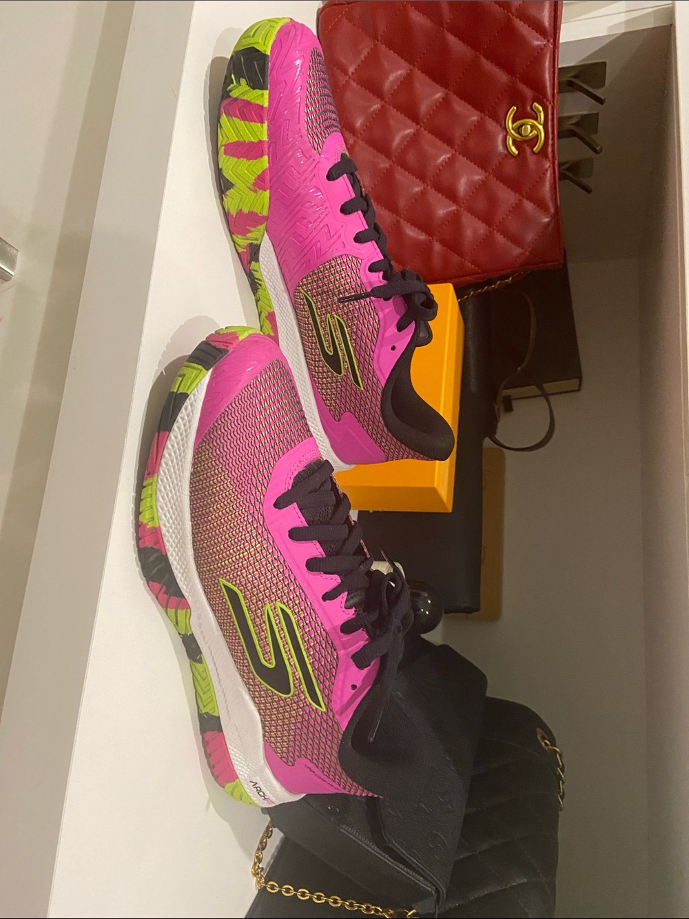 Skechers Women's Pink with Neon Yellow Athletic Sneakers